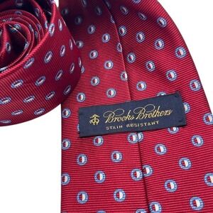 Brooks Brothers Tie Stain Resistant Dark Red Blue Mini Geometric Design USA Made